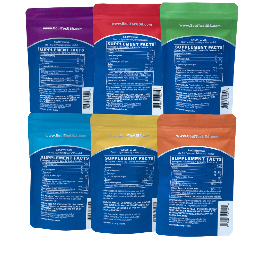 Soultox Mushroom Gummies Variety 6 Pack Bundle - Lucky Soul